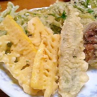 筍の天ぷら(春菊、椎茸、おくら)